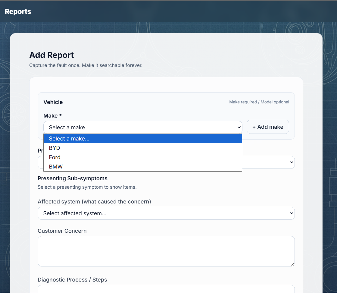 UnderTorque - Add report screen